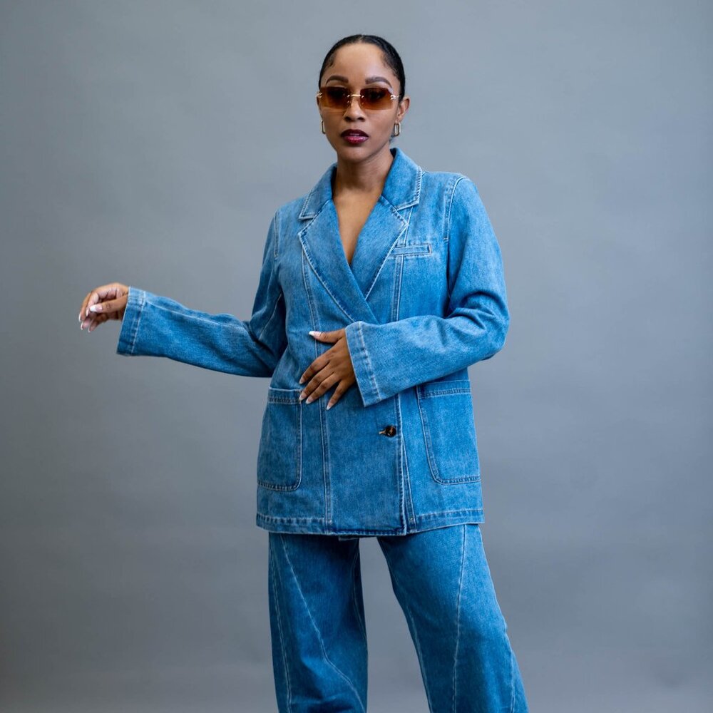 Double Breasted Denim Blazer Jacket